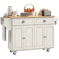 HOMCOM Rolling Kitchen Island Cart with Drop Leaf, Kitchen Cart on Wheels with Wood Top, 2 Drawers and 2 Storage Cabinets, Island Table for Kitchen, Dining Room, Cream White(m-11)