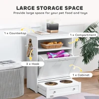 PawHut 3 in 1 Pet Furniture Set with Dog Crate Furniture, Dog Feeding Station and Foldable Pet Gate, for Home Indoor, White(m-10)