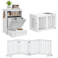PawHut 3 in 1 Pet Furniture Set with Dog Crate Furniture, Dog Feeding Station and Foldable Pet Gate, for Home Indoor, White(m-11)