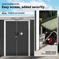 Outsunny 9' x 4' Metal Outdoor Storage Shed, Tool House with Double Lockable Doors for Backyard, Patio, Lawn, Garage, Dark Gray(m-5)