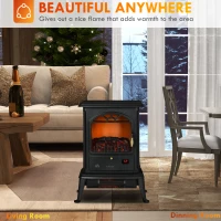HOMCOM 23" Electric Infrared Fireplace Stove, Freestanding Fire Place Heater with Realistic Log Flame, Adjustable Temperature, Timer, 1000W/1500W, Black(m-7)