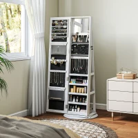 HOMCOM 360° Swivel Jewelry Armoire, Lockable Jewelry Cabinet with Full-Length Mirror, Storage Shelves, White(m-9)