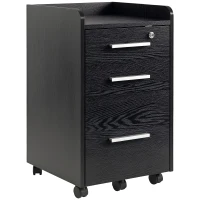HOMCOM 3 Drawer File Cabinet with Lock and Edged Top, Lockable Filing Cabinet on Wheels for Letter and A4 Size, Black(m-2)