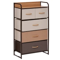 HOMCOM 5-Drawer Fabric Dresser Tower, 4-Tier Storage Organizer with Steel Frame for Hallway, Bedroom, and Closet, Maple Wood(m-11)