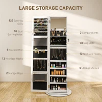 HOMCOM 360° Swivel Jewelry Armoire, Lockable Jewelry Cabinet with Full-Length Mirror, Storage Shelves, White(m-6)
