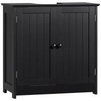 HOMCOM Under Sink Bathroom Cabinet, Pedestal Sink Storage Cabinet with 2 Doors, Shelf and U-Shape, Black(m-1)