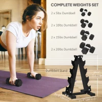 Soozier 100 LBS Hex Dumbbell Set with Rack, Rubber Coated Weights with Non-Slip Handles for Home Gym Strength Training(m-4)
