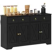 HOMCOM Kitchen Storage Sideboard, Farmhouse Buffet Cabinet with Barn Style Doors, Drawers, Adjustable Shelves, Black(m-11)