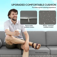 Outsunny Patio Couch PE Wicker Deep Seating Outdoor Sofa with Removable Cushions, 3 Seater Rattan Sofa, Outdoor Furniture for Balcony, Deck, Garden and Poolside, Gray(m-5)