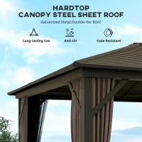 Outsunny 10' x 12' Hardtop Gazebo with Curtains and Netting, Gazebo Canopy with Aluminum Frame and Hooks, Coffee(m-4)