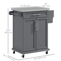 HOMCOM Kitchen Island with Stainless Steel Top, Rolling Kitchen Cart on Wheels with Drawer, Towel Rack and Spice Rack, Grey(m-3)