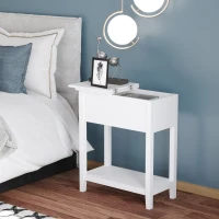 HOMCOM Flip Top End Table, Side Table with Storage Shelf and Cable Management, Narrow Nightstand for Living Room, Bedroom, White(m-8)