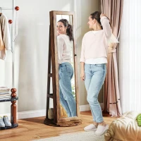 HOMCOM 360° Swivel Jewelry Armoire, Lockable Jewelry Cabinet with Full-Length Mirror, Storage Shelves, Rustic Brown(m-9)