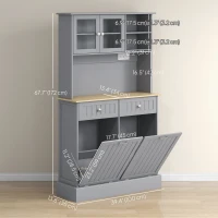 HOMCOM Kitchen Cabinet with Charging Station, 2 Tilt Out Cabinets, Microwave Stand, Freestanding Kitchen Pantry Cabinet, Grey(m-3)