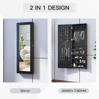 HOMCOM Mirrored Jewellery Cabinet Hanging Wall Mount Real Glass Mirror Locked Black(m-6)