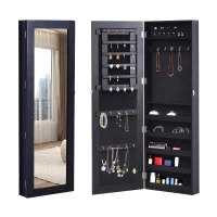 HOMCOM Mirrored Jewellery Cabinet Hanging Wall Mount Real Glass Mirror Locked Black(m-2)
