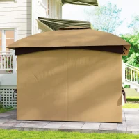 Outsunny 11' x 11' Outdoor Gazebo, Double Roof Patio Gazebo with Curtains, Church Windows, Galvanized Steel Frame, Beige(m-9)