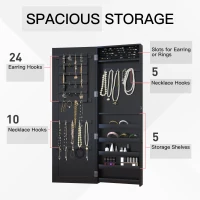 HOMCOM Mirrored Jewellery Cabinet Hanging Wall Mount Real Glass Mirror Locked Black(m-4)