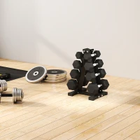 Soozier 100 LBS Hex Dumbbell Set with Rack, Rubber Coated Weights with Non-Slip Handles for Home Gym Strength Training(m-9)