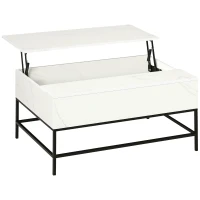 HOMCOM Modern Lift Top Coffee Table with Hidden Storage Compartment and Metal Legs, for Living Room, Home Office, White(m-1)