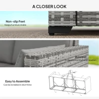 Outsunny Patio Couch PE Wicker Deep Seating Outdoor Sofa with Removable Cushions, 3 Seater Rattan Sofa, Outdoor Furniture for Balcony, Deck, Garden and Poolside, Gray(m-6)