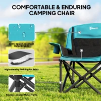 Outsunny Camping Chair for Adults, Portable Folding Camping Chair w/ Side Pockets, Cup Holders, Carry Bag, Green and Black(m-4)