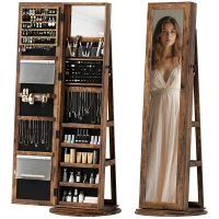 HOMCOM 360° Swivel Jewelry Armoire, Lockable Jewelry Cabinet with Full-Length Mirror, Storage Shelves, Rustic Brown(m-11)