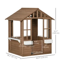 Outsunny Kids Wooden Playhouse, Outdoor Garden Games Cottage with Flowers Pot Holder, Working Door, Windows, Brown(m-3)