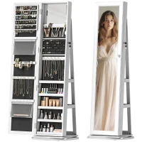 HOMCOM 360° Swivel Jewelry Armoire, Lockable Jewelry Cabinet with Full-Length Mirror, Storage Shelves, White(m-11)