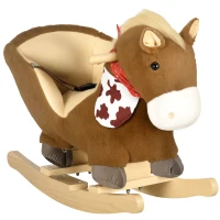 Qaba Baby Rocking Horse, Riding Horse, Plush Animal Rocker with Realistic Sound, Pedals for Ages 18-36 Months, Brown(m-11)