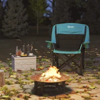 Outsunny Camping Chair for Adults, Portable Folding Camping Chair w/ Side Pockets, Cup Holders, Carry Bag, Green and Black(m-9)