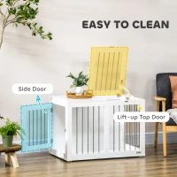 PawHut 3 in 1 Pet Furniture Set with Dog Crate Furniture, Dog Feeding Station and Foldable Pet Gate, for Home Indoor, White(m-5)