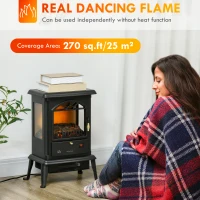 HOMCOM 23" Electric Infrared Fireplace Stove, Freestanding Fire Place Heater with Realistic Log Flame, Adjustable Temperature, Timer, 1000W/1500W, Black(m-4)