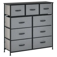 HOMCOM 9 Drawers Storage Chest Dresser Organizer Unit w/ Steel Frame, Wood Top, Easy Pull Fabric Bins, for Hallway, Closet, Entryway, Black & Gray(m-1)
