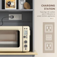 HOMCOM Kitchen Cabinet with Charging Station, 2 Tilt Out Cabinets, Microwave Stand, Freestanding Kitchen Pantry Cabinet, Grey(m-4)