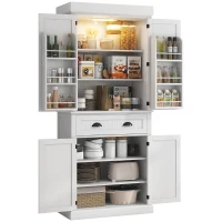 HOMCOM 71" Kitchen Pantry Cabinet with LED Lights, 6 Door Shelves, a Drawer and 4 Adjustable Shelves, White(m-11)