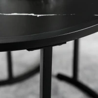 HOMCOM Round Nesting Coffee Table Set of 2, Stacking Modern Accent Tables with Faux Marble Tabletop and Metal Frame for Living Room, Black(m-11)