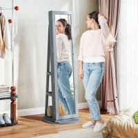 HOMCOM 360° Swivel Jewelry Armoire, Lockable Jewelry Cabinet with Full-Length Mirror, Storage Shelves, Gray(m-8)
