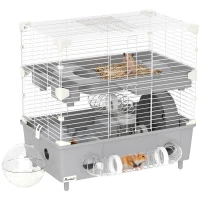 PawHut 2-Tier Hamster Cage with Sand Bathroom, Running Wheel, Water Bottle, Tubes, Accessories, for Dwarf Hamster, Gray(m-11)
