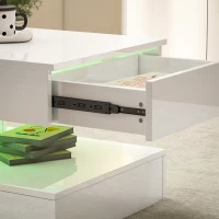 HOMCOM Coffee Table with Adjustable LED Lights, Modern Living Room Table with 2 Drawers, Open Shelf, Remote, High Gloss White(m-9)