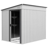 Outsunny 5x7 Garden Shed, Lean-to Metal Storage with Foundation, Sliding Door & 2 Vents for Garden Tools, White(m-2)