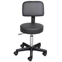 HOMCOM Swivel Medical Salon Stool with Back Support, Rolling Office Drafting Chair with Adjustable Height, PU Leather Surface and Wheels, Black(m-1)