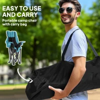 Outsunny Camping Chair for Adults, Portable Folding Camping Chair w/ Side Pockets, Cup Holders, Carry Bag, Green and Black(m-6)