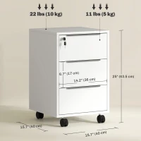 HOMCOM 3-Drawer File Cabinet with Wheels, Vertical Filing Cabinet with Lock, White(m-3)
