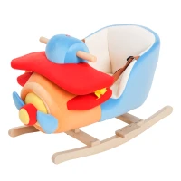 Qaba Kids Rocking Horse, Wooden Plush Ride-on Plane Chair Toy with Lullby Song and Seat Belt for 18 Month +(m-1)