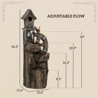 Outsunny Outdoor Water Fountain, Decorative Garden Birdhouse, 3-Tier Cascading Waterfall with LED Lights and Water Wheel, Soothing Tranquility for Home Garden, Yard Decor(m-3)