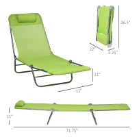 Outsunny 2 Piece Folding Chaise Lounge Chairs, Pool Sun Tanning Chairs with Reclining Back, Breathable Mesh Seat, Headrest for Beach, Yard, Patio, Green(m-3)
