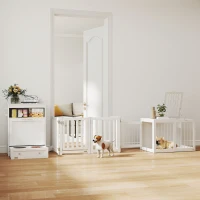 PawHut 3 in 1 Pet Furniture Set with Dog Crate Furniture, Dog Feeding Station and Foldable Pet Gate, for Home Indoor, White(m-1)