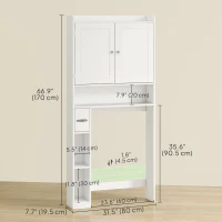 HOMCOM Modern Over the Toilet Storage Cabinet with 2 Doors, Above Commode Storage Cabinet with Toilet Paper Holder, White(m-3)