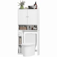HOMCOM Modern Over the Toilet Storage Cabinet with 2 Doors, Above Commode Storage Cabinet with Toilet Paper Holder, White(m-2)